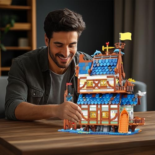 Medieval Fishing Store Lighted Building Blocks Set for Adults