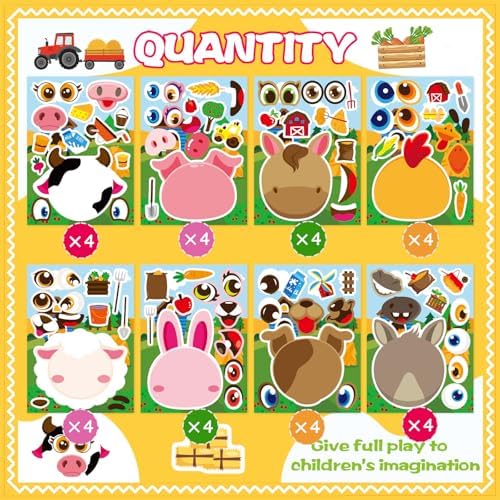36 Sheets Farm Animal Make a Face Stickers for Kids