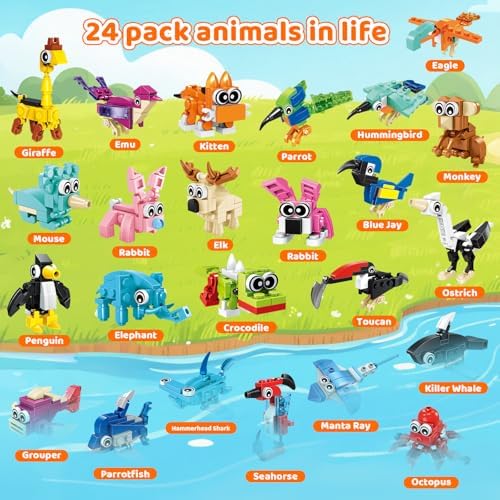 24 Piece Mini Animal Building Block Set for Kids