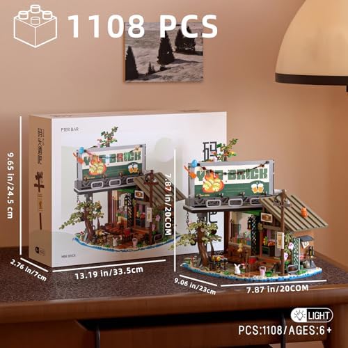 Wooden Pier Bar Mini Building Blocks with LED Light - 1108PCS
