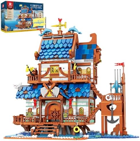 Medieval Fishing Store Lighted Building Blocks Set for Adults