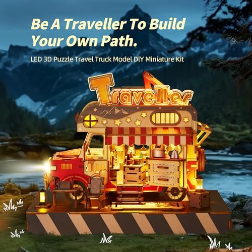 3D Wood Travel Truck Puzzle - LED Lighted DIY Kit