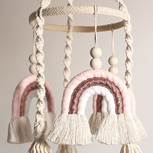 Rainbow Baby Mobile for Girls Crib - Pink Boho Decor