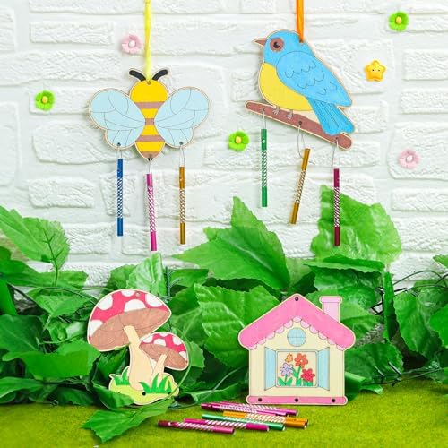 12 Pack Wind Chime Kit DIY Wood Craft for Kids