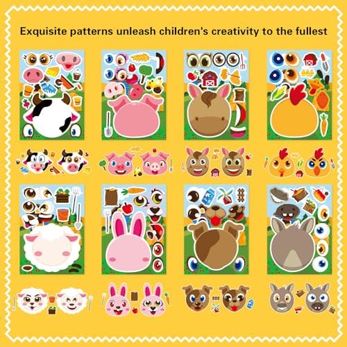36 Sheets Farm Animal Make a Face Stickers for Kids