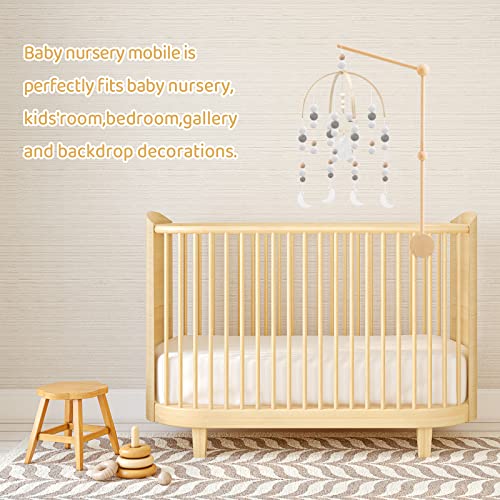 Boho Baby Mobile - Gray Moon Wooden Crib Decor