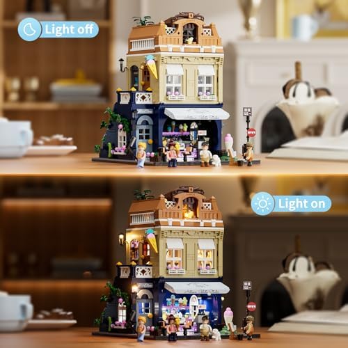 FUNWHOLE Gelato Store Modular Building Set with LED Lights 1948 Pcs