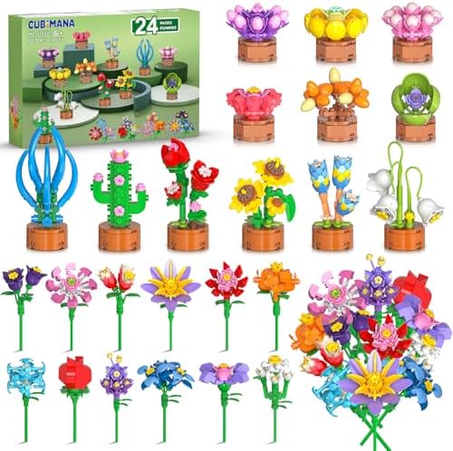 CUBIMANA 24 Pack Flower Building Blocks Toy Set for Kids Ages 6