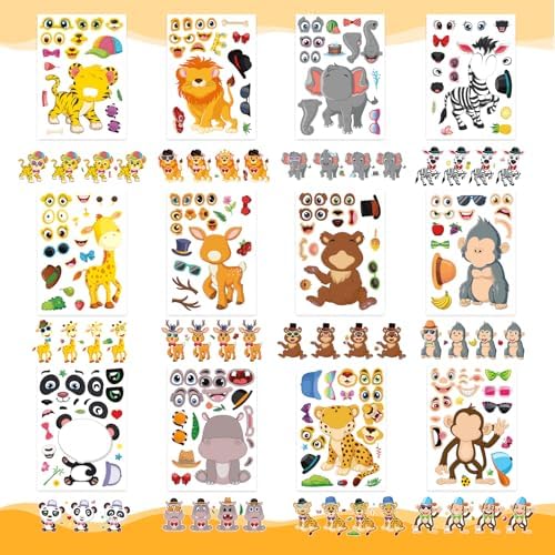 48 Sheets DIY Safari Animal Stickers for Kids Ages 3