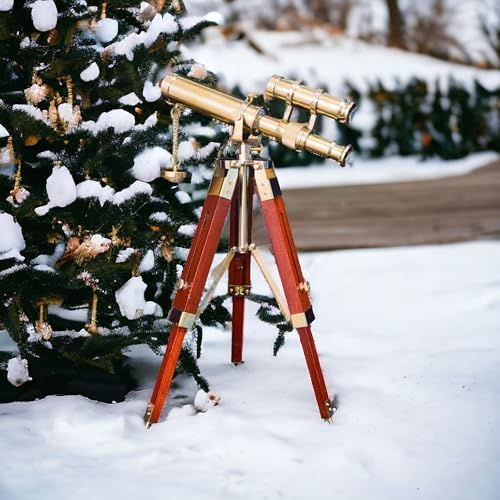 BAZROSS Brass Telescope with Adjustable Wooden Tripod Stand