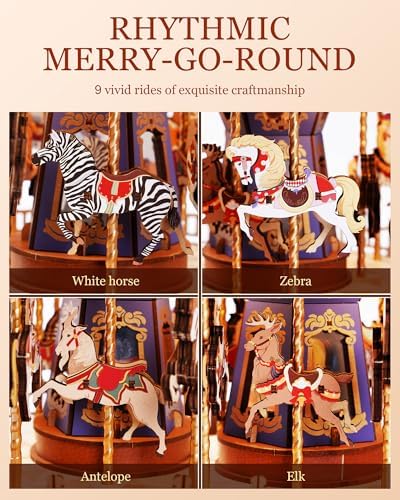 Rowood 3D Wooden Carousel Puzzle Music Box