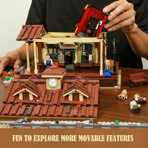 FUNWHOLE Wild West Train Station Building Set 1975 Pcs