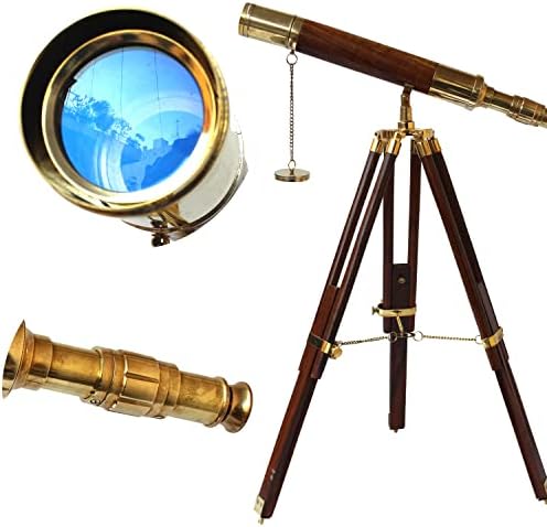 Vintage Brass Tube Telescope with Wooden Tripod