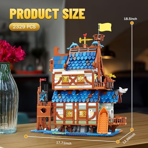Medieval Fishing Store Lighted Building Blocks Set for Adults