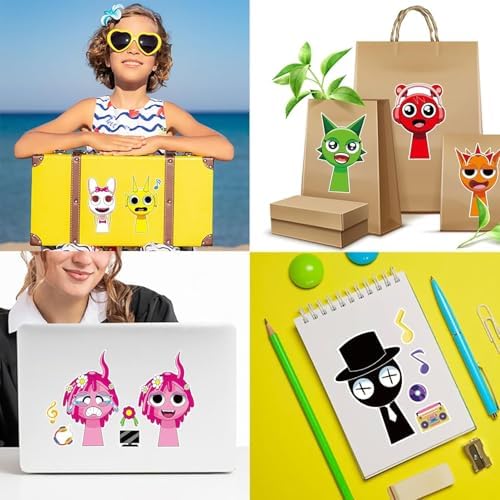 24PCS 9x6 Cute Make-A-Face Sprunki Stickers for Kids