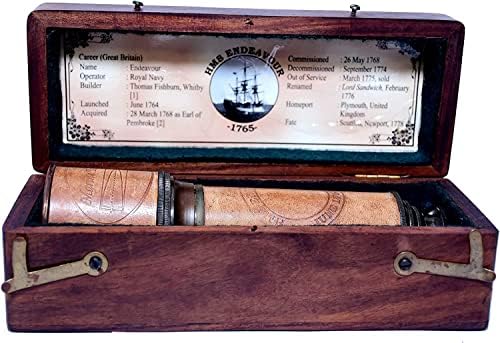 Antique Brass Telescope with Wooden Box Decor