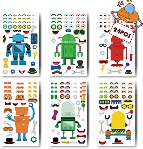 24 Sheets Robot Stickers DIY Craft for Kids Toddlers