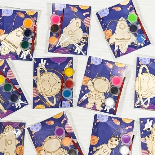 Space Themed Party Favors 24PCS Wooden Painting Crafts for Kids