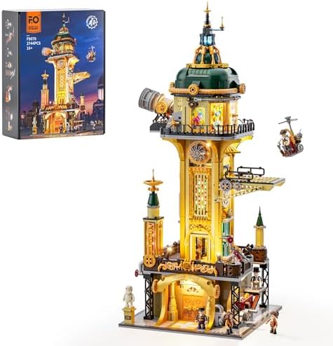 FUNWHOLE Steampunk Observatory Tower Lighting Building Set 2744 Pcs