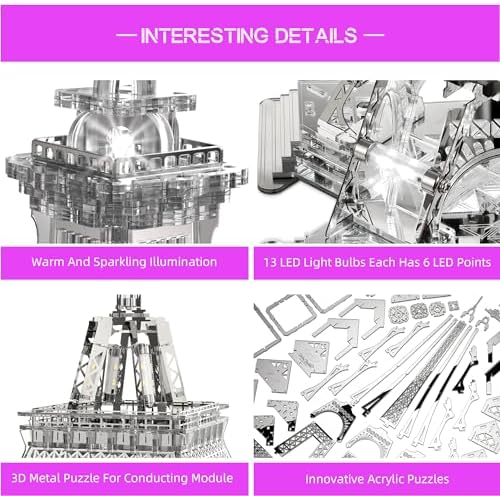 GalaSpark 21 Inch 3D Puzzle LED Eiffel Tower Model Kit