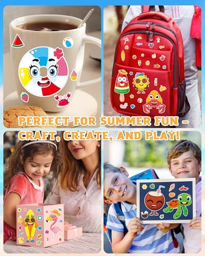 Aowplc 48 Sheets Summer Fun Make-a-Face Sticker Set for Kids