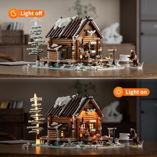 FUNWHOLE Hunting Cabin LED Light Building Set 2036 Pcs