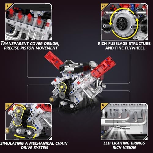 V8 Engine Building Blocks Kit with LED Light and APP Control