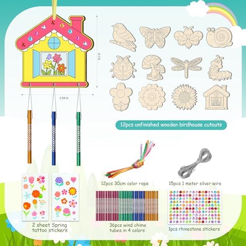 12 Pack Wind Chime Kit DIY Wood Craft for Kids