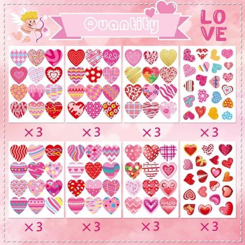 OTAITY 336 PCS Valentine Heart Stickers for Kids and Parties