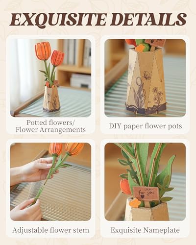 Rowood Wooden Flower DIY Craft Kit - Orange Tulip