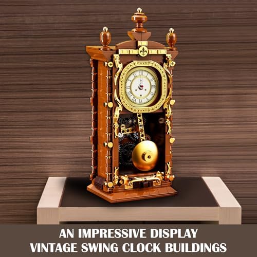 Retro Swing Clock Building Blocks Set with Functional Clock Mechanism 751 Pieces
