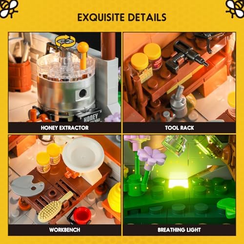 FUNWHOLE Bee Farm Lighting Building Bricks Set 1274 Pcs