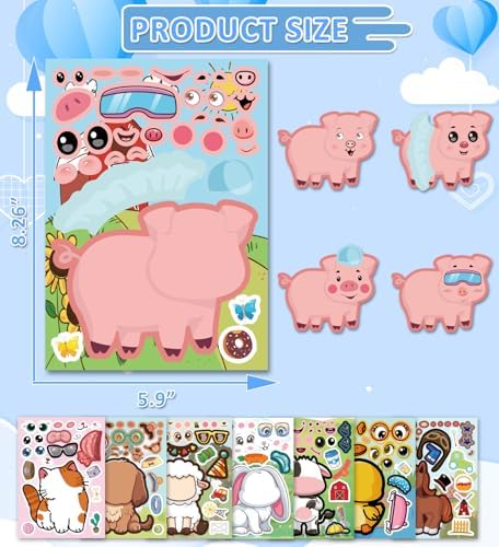 24PCS Animal Face Stickers for Kids Party Favors