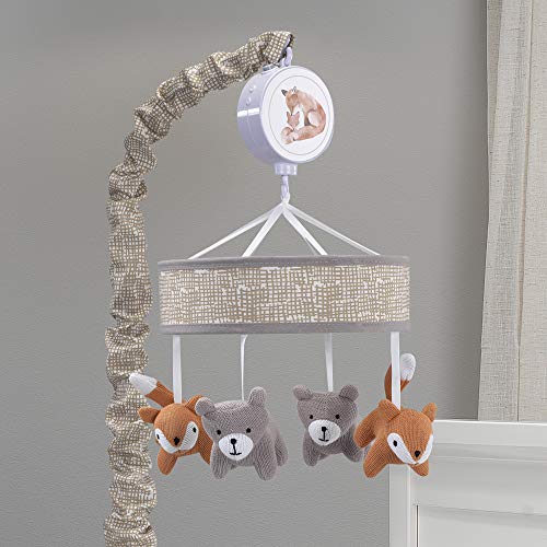 Lambs Ivy Forest Gray Beige Fox Bear Musical Crib Mobile