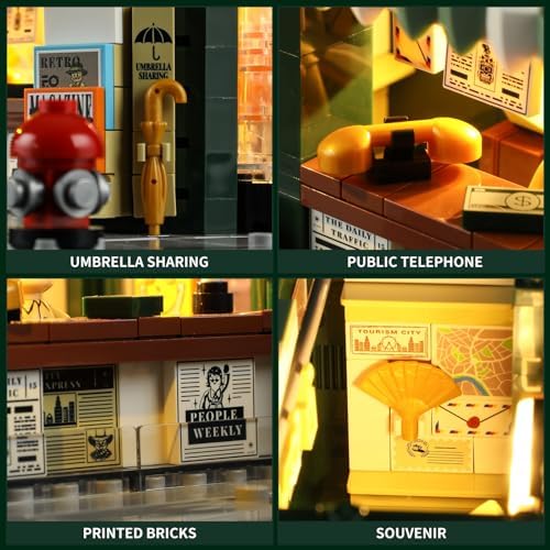 FUNWHOLE Newsstand LED Lighting Building Bricks Set for Adults and Teens