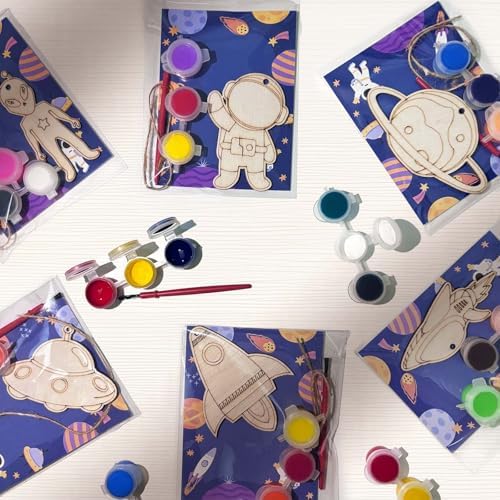 Space Themed Party Favors 24PCS Wooden Painting Crafts for Kids