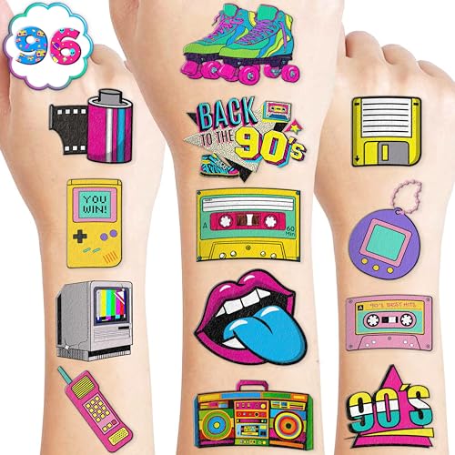 90s 80s Style Temporary Tattoos Birthday Party Decorations