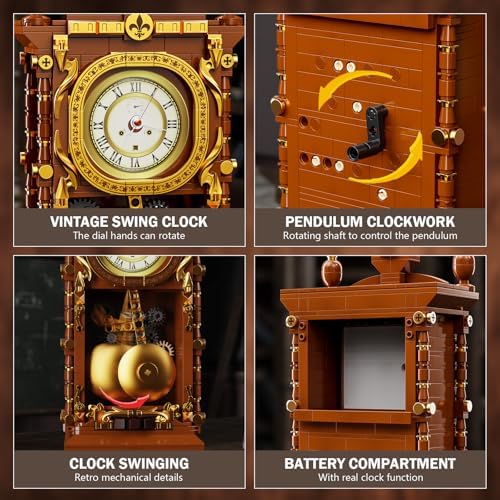 Retro Swing Clock Building Blocks Set with Functional Clock Mechanism 751 Pieces
