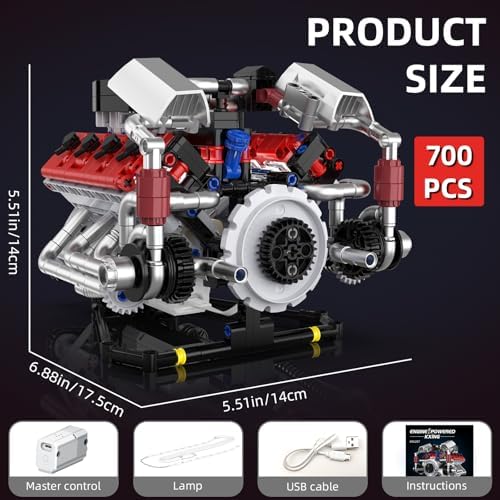 V8 Engine Building Blocks Kit with LED Light and APP Control