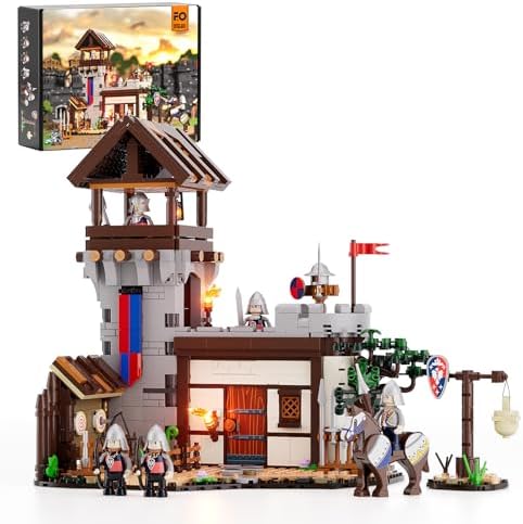 FUNWHOLE Medieval Training Ground Building Set with 5 Minifigures and 964 Pieces