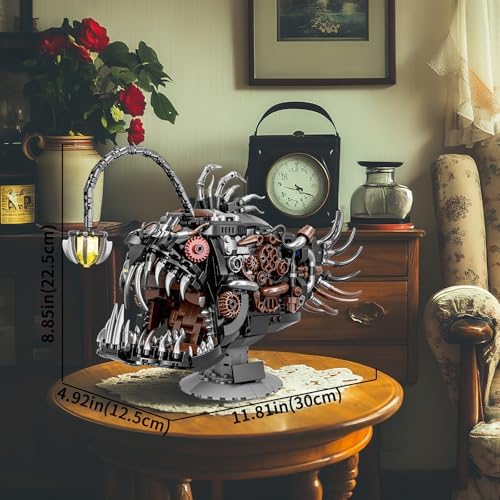 Steampunk Mechanical Lantern Fish Building Set with Light