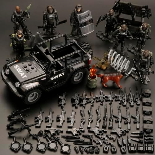 Military Vehicle Building Set with 8 Mini Soldiers and 70 Weapons