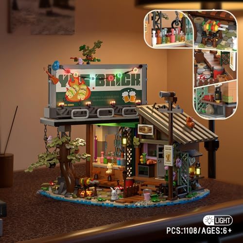 Wooden Pier Bar Mini Building Blocks with LED Light - 1108PCS