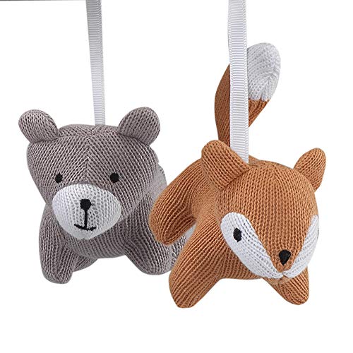 Lambs Ivy Forest Gray Beige Fox Bear Musical Crib Mobile