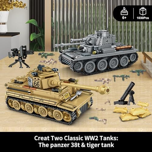 WW2 Army Tanks Toy Building Set 1030 Pieces