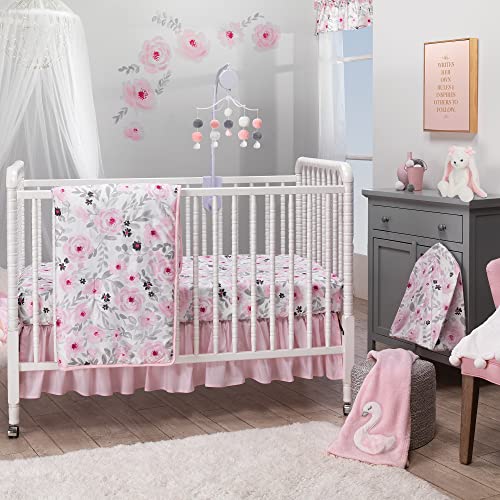 Bedtime Originals Blossom Pink Gray Pom Pom Musical Crib Mobile