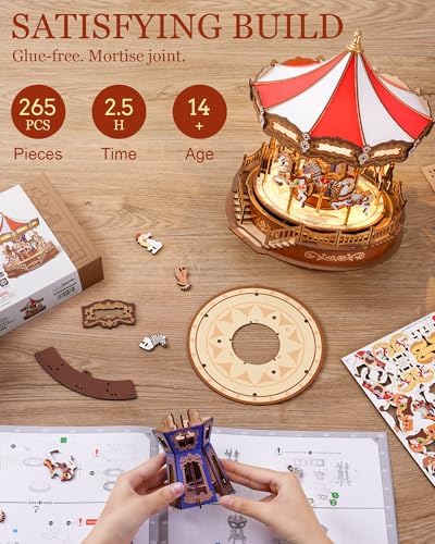 Rowood 3D Wooden Carousel Puzzle Music Box