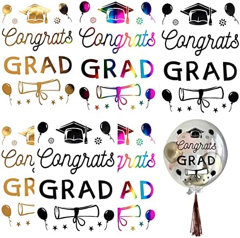 Happy Graduation Balloon Stickers 6 Pcs Clear Transparent Decals