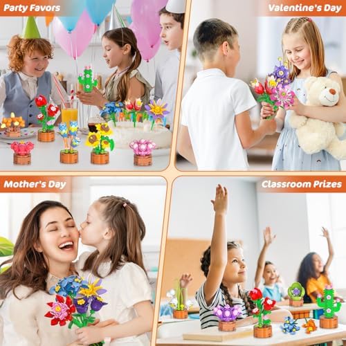 CUBIMANA 24 Pack Flower Building Blocks Toy Set for Kids Ages 6