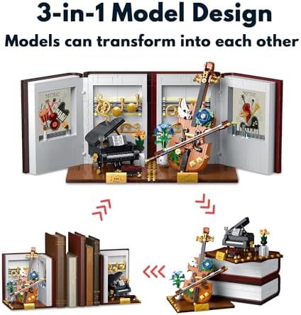3 in 1 Music Themed Bookend Building Block Toy Set with LED Lights